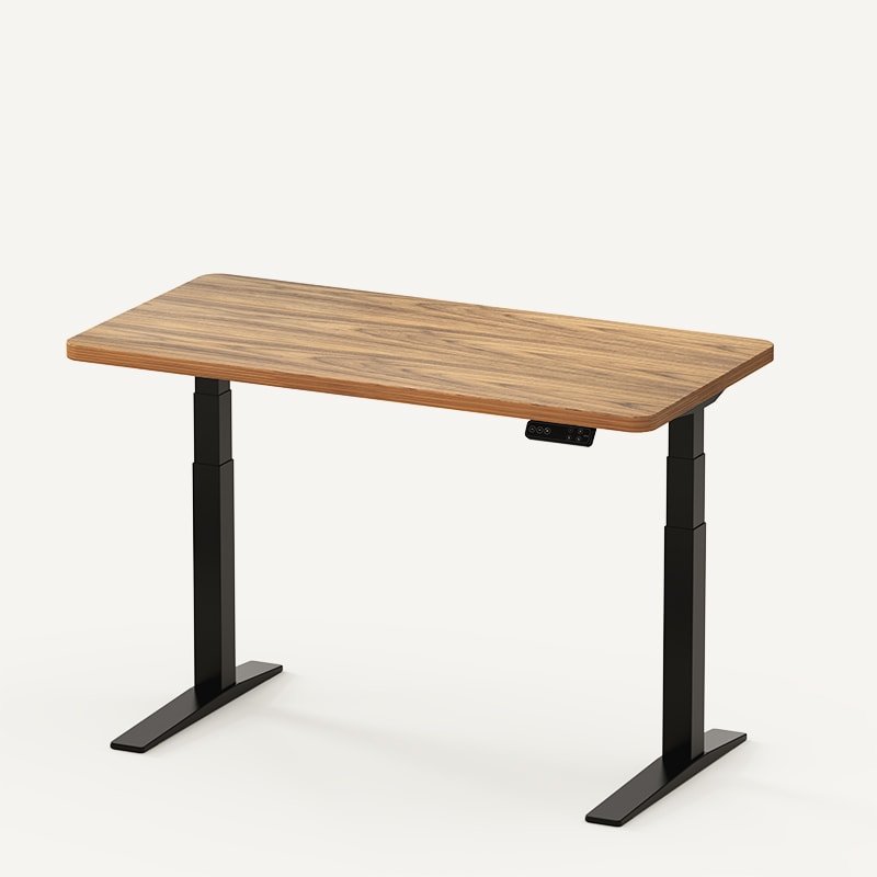 FlexiSpot E7 Pro with wood desktop, black rearward frame and controller