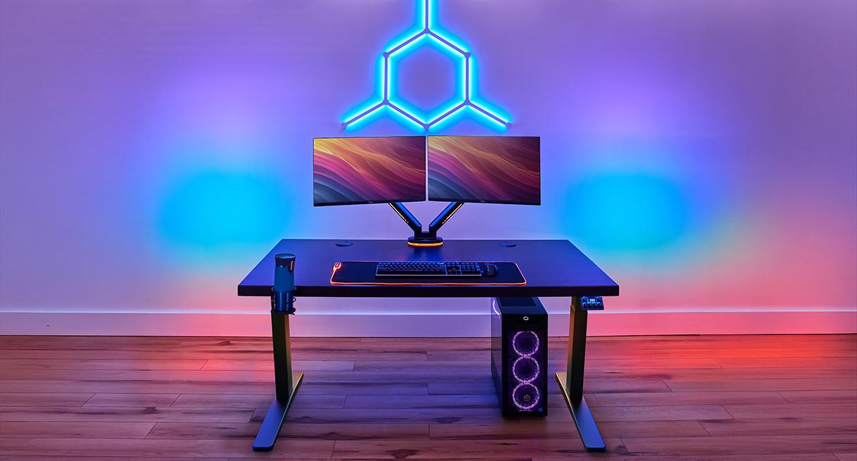 UPLIFT V3 C-frame, black; dark rubberwood desktop, solid wood, 1 in