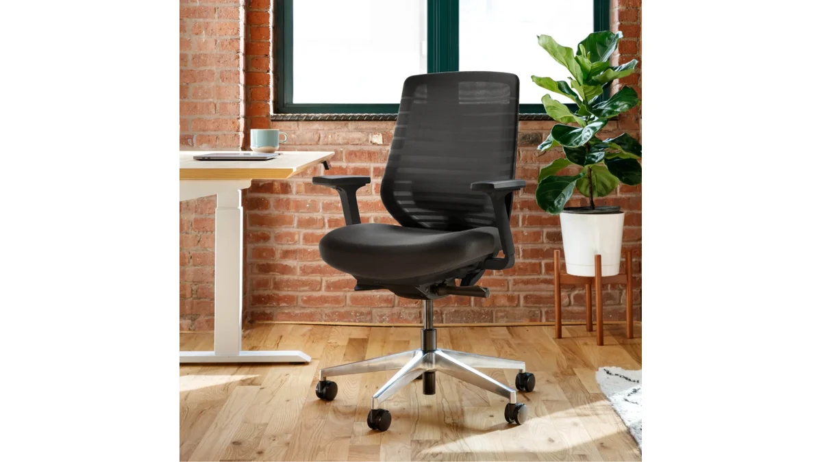 Close-up detail of Branch Ergonomic Chair double-woven Italian mesh and adjustable lumbar pad