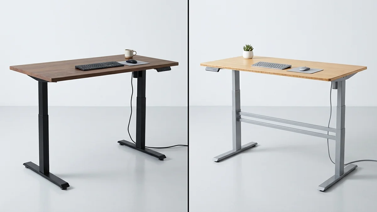 FlexiSpot E7 Pro vs UPLIFT V2 comparison on clean studio background